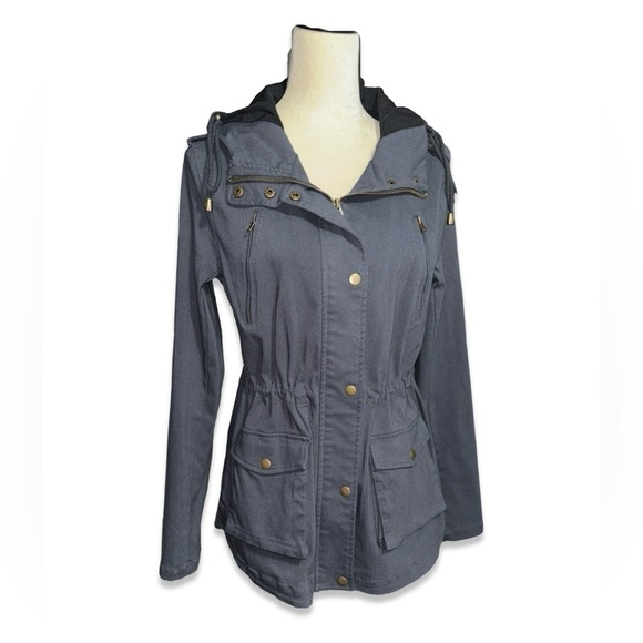 EDEN SOCIETY Holly Contrast Hood Cargo Jacket blue/gray size medium coat - Picture 3 of 13